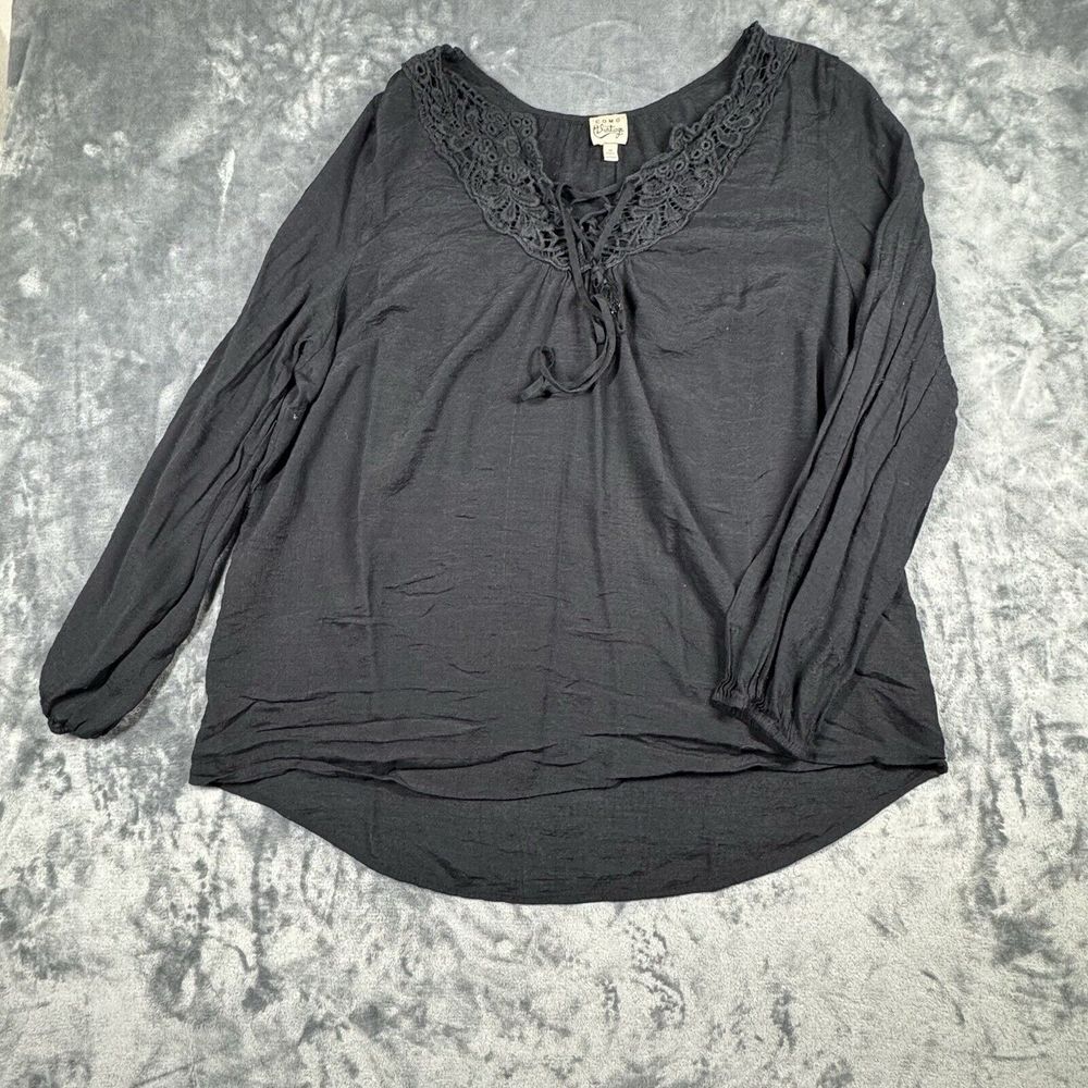 Como Vintage Long Sleeve Shirt Top Womens 1X Black‎ Crochet Lace